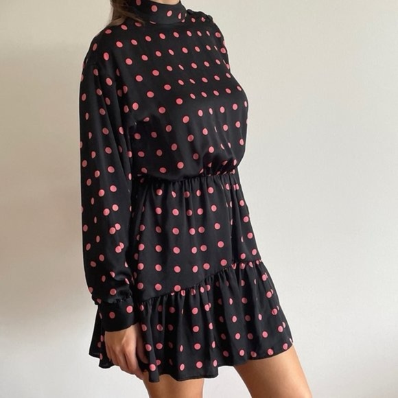 Zara basic polka dot silky button sleeve flounce/ ruffle dress ❤️ - Picture 2 of 9